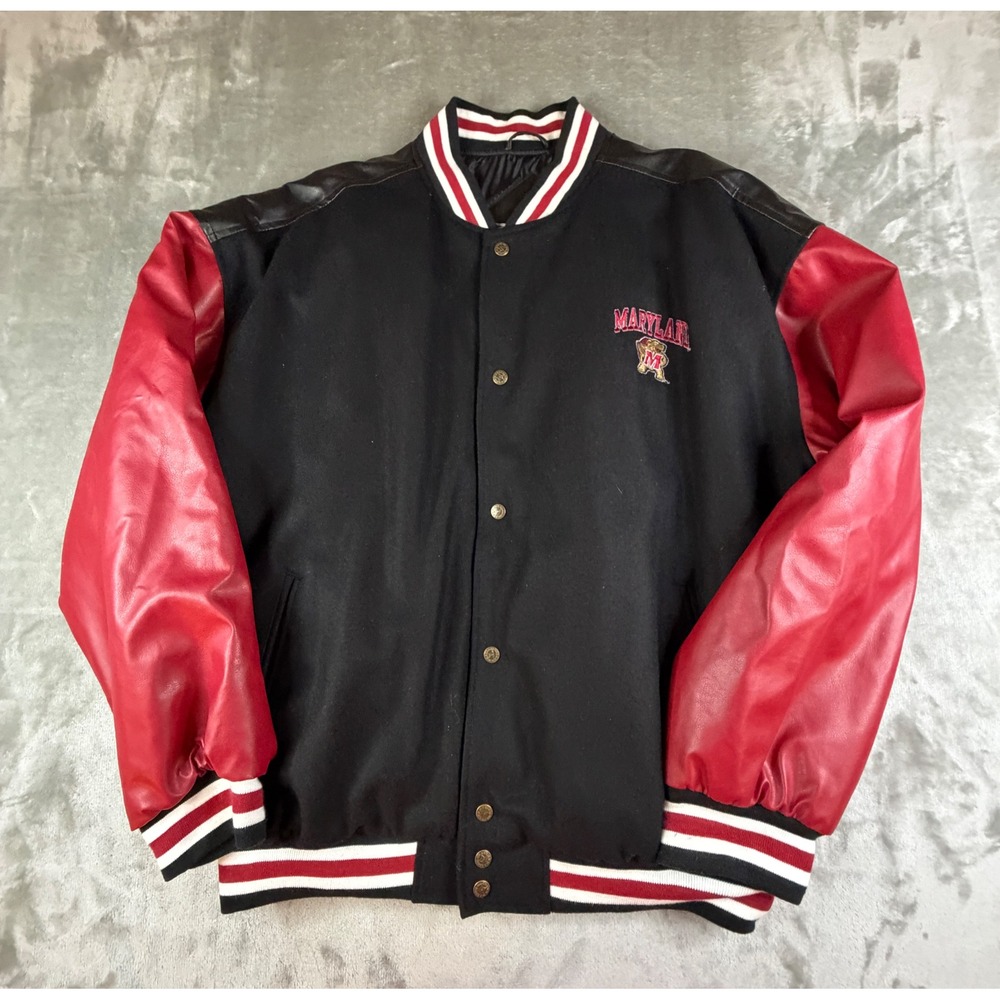 Steve & Barry's Varsity Jacket Mens XL Black Red Maryland Terrapins Wool Faux